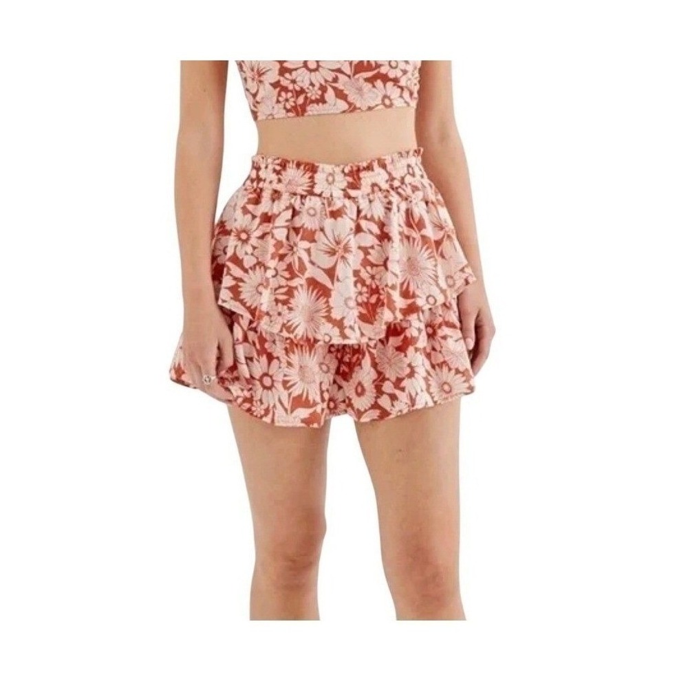 American Eagle Floral Tiered Ruffle Mini Skort Skirt Orange White M